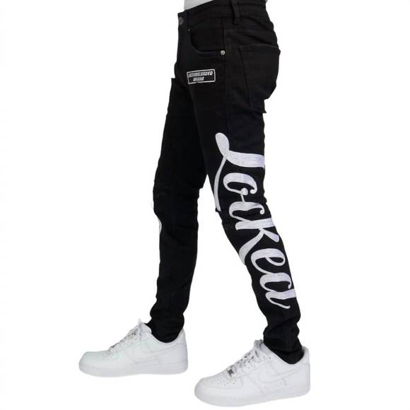 NEW LOCKED + LOADED chain stitch denim jean in black/white - Picture 5 of 5